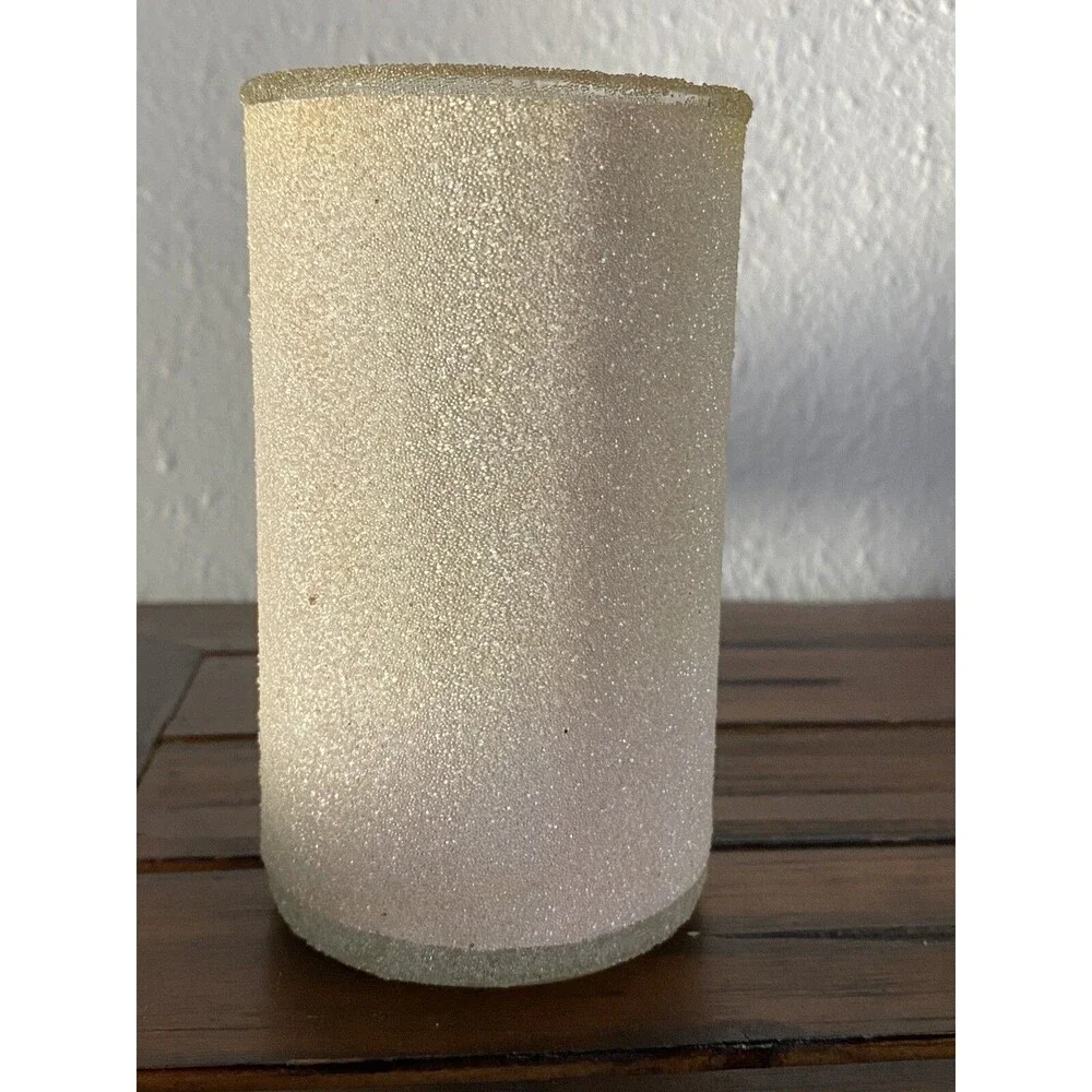 Vintage Sugar Frosted Pillar Candle Hummel GERMAN BOY FLOWER BASKET CAN 5” Glass